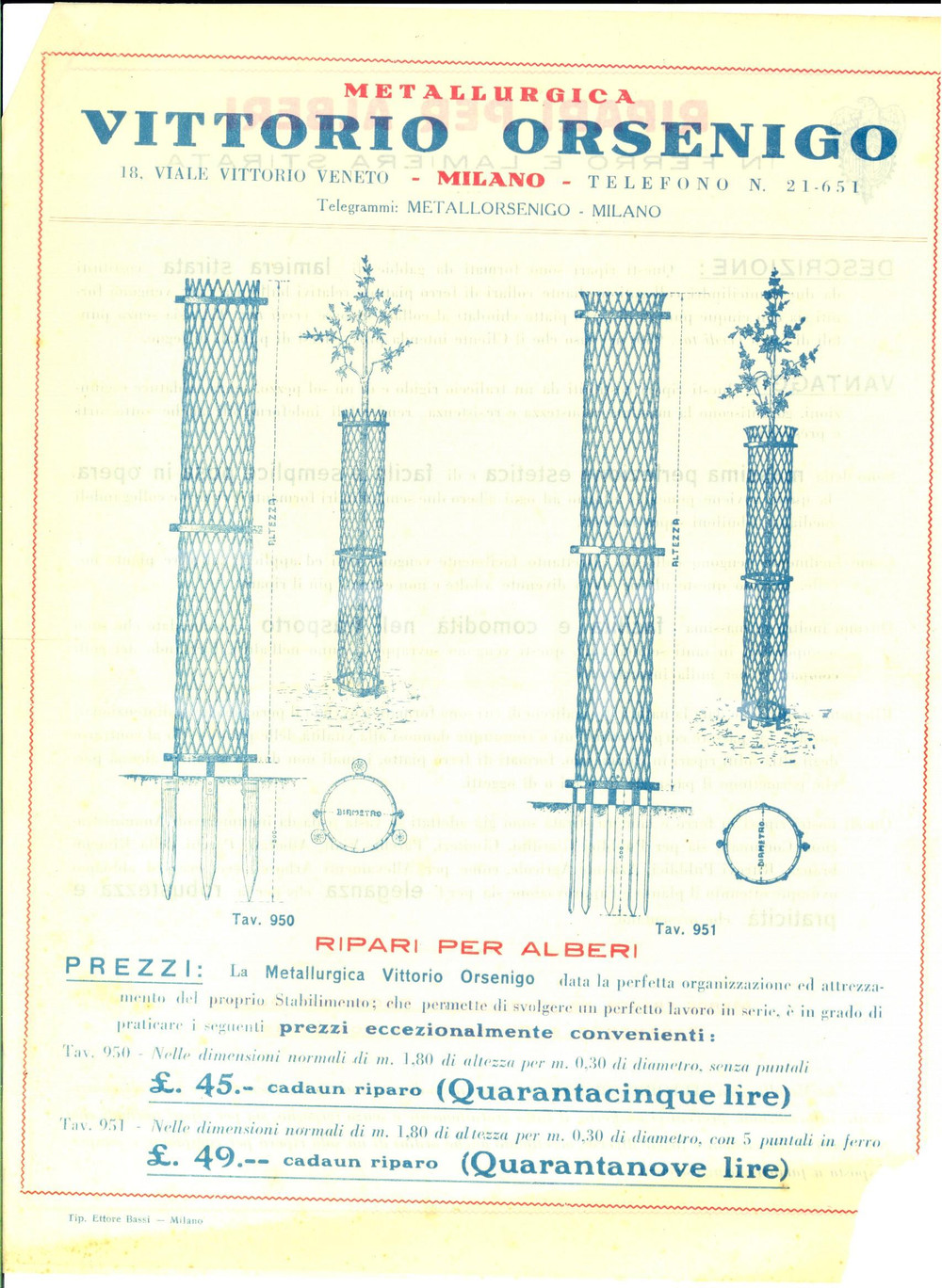 Materiale pubblicitario d’epoca 1930 ca MILANO Ditta VITTORIO ORSENIGO Ripari per alberi Pieghevole DANNEGGIATO 1