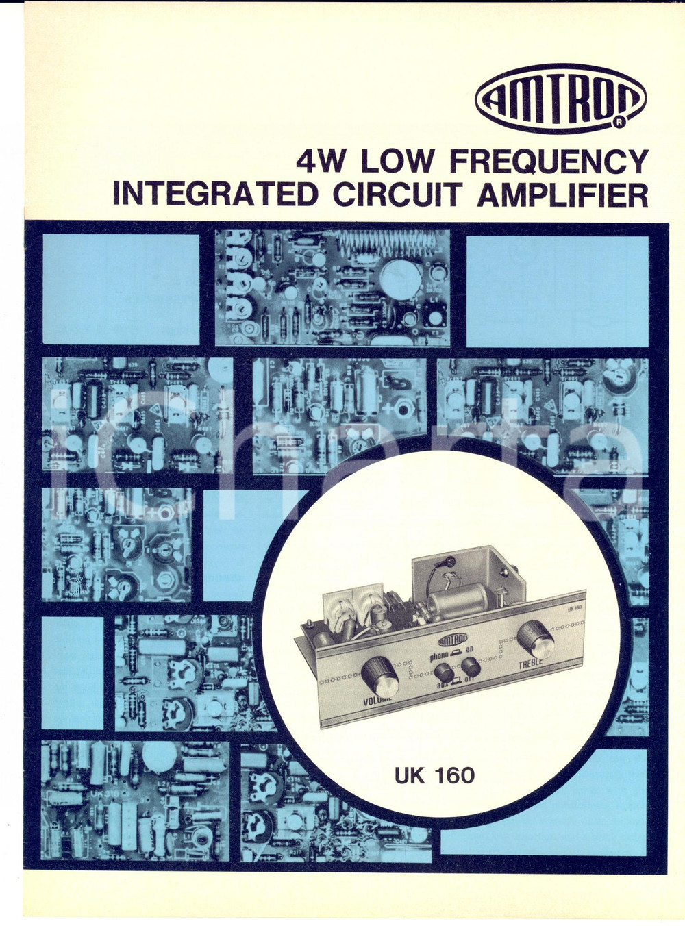 Materiale pubblicitario d’epoca 1970 ca MILANO 4W Low frequency amplifier AMTRON Catalogo English UK 160 1