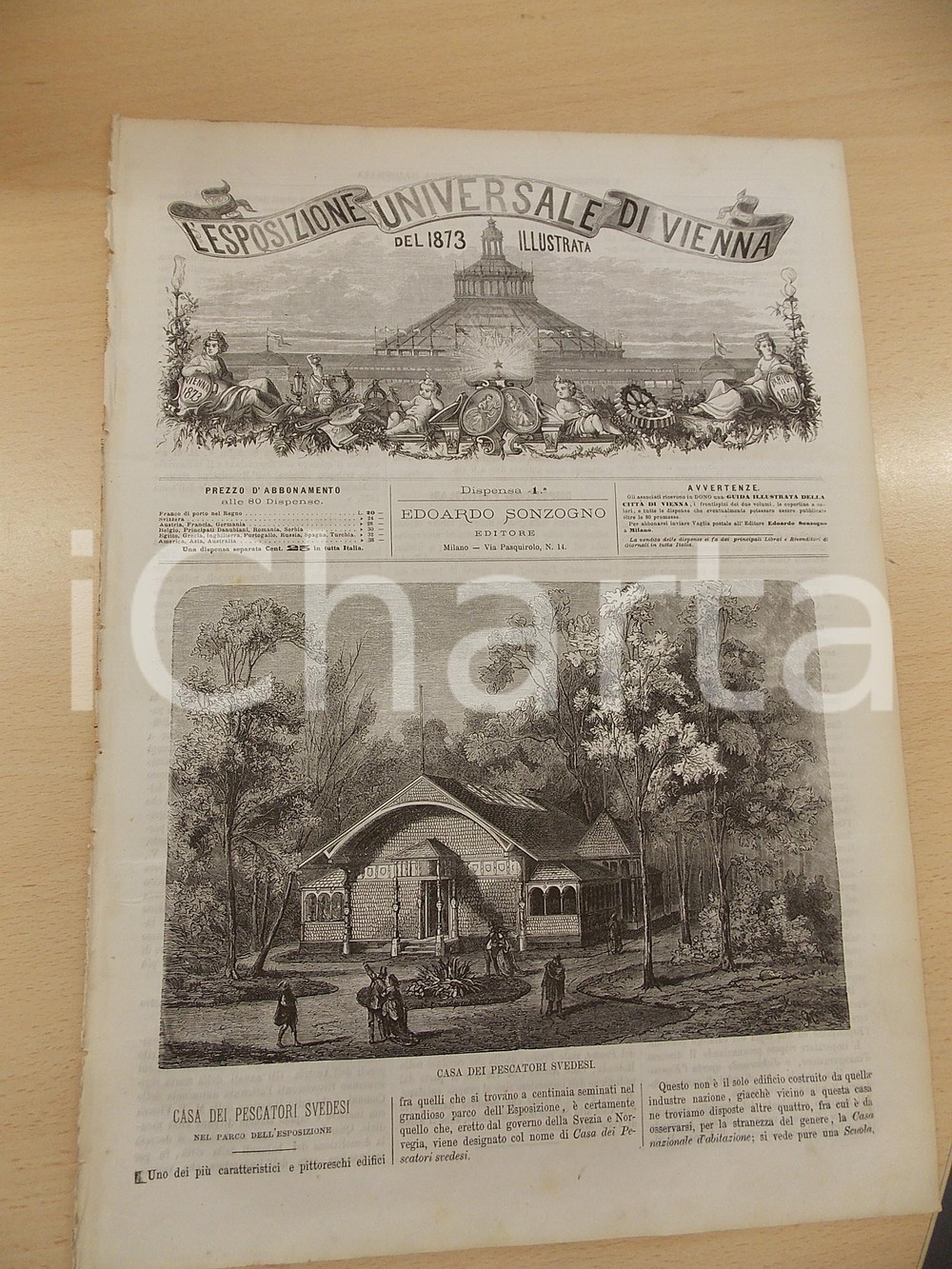 Giornale, rivista storica 1873 ESPOSIZIONE UNIVERSALE VIENNA Pescatori svedesi  Programma ITALIA Rivista 1