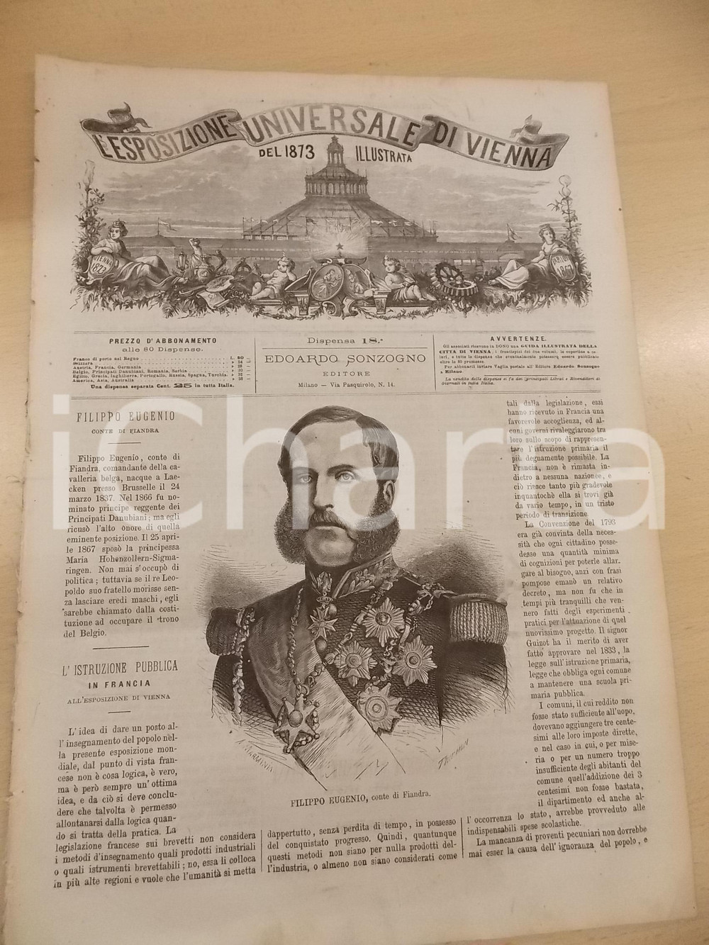 Giornale, rivista storica 1873 ESPOSIZIONE DI VIENNA Istruzione in Francia  Visita dello Zar Rivista n°18 1