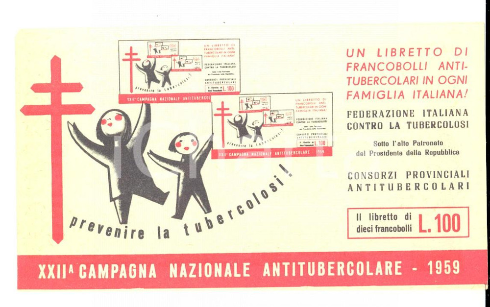 Documento originale, autentico 1959 XXII Campagna Nazionale ANTITUBERCOLARE Libretto 10 francobolli 1 1