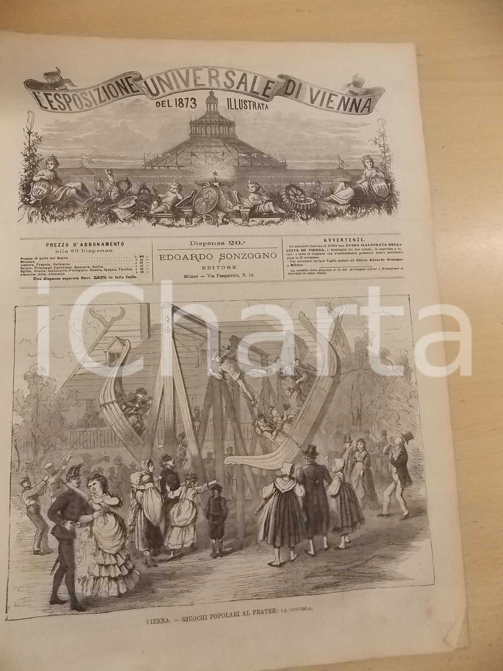 Giornale, rivista storica 1873 ESPOSIZIONE UNIVERSALE DI VIENNA Giochi popolari al PRATER Rivista nÂ° 20 1