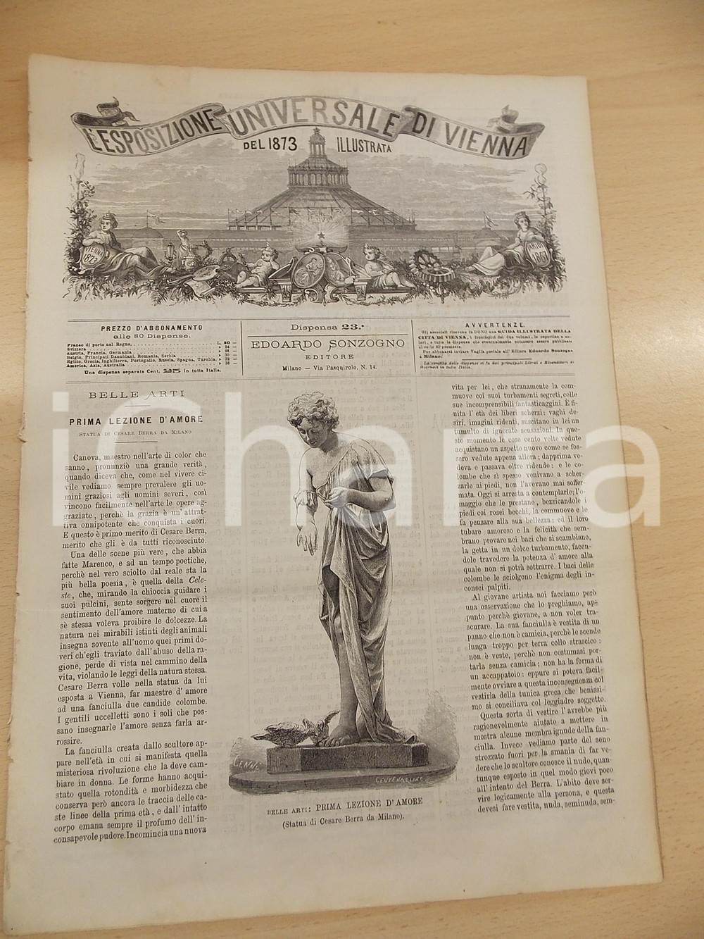 Giornale, rivista storica 1873 ESPOSIZIONE DI VIENNA Cesare BERRA  Colonia di QUEENSLAND Rivista nÂ° 23 1