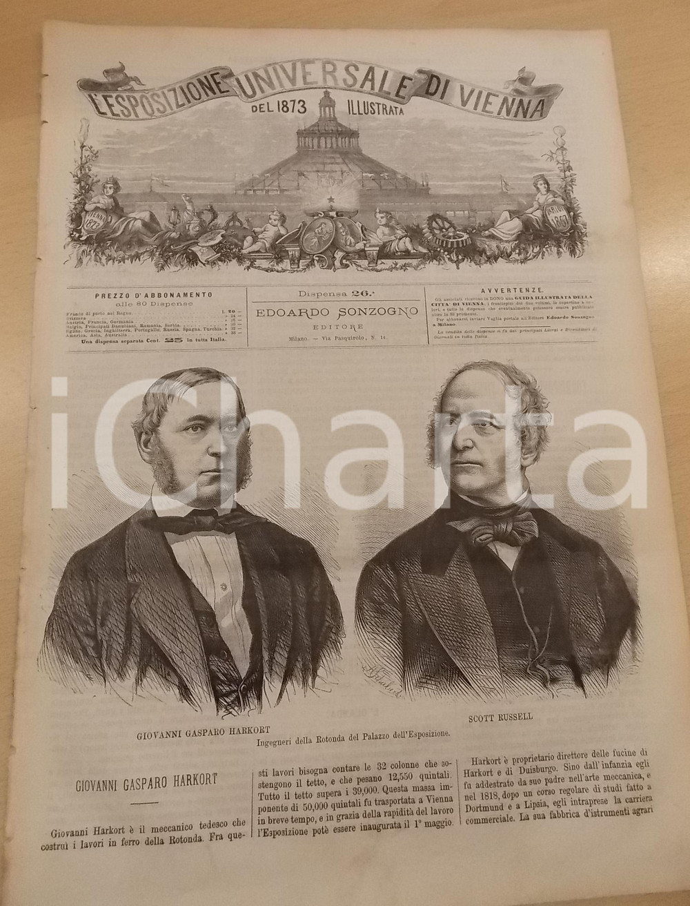 Giornale, rivista storica 1873 ESPOSIZIONE UNIVERSALE DI VIENNA Johann Caspar HARKORT Rivista nÂ° 26 1