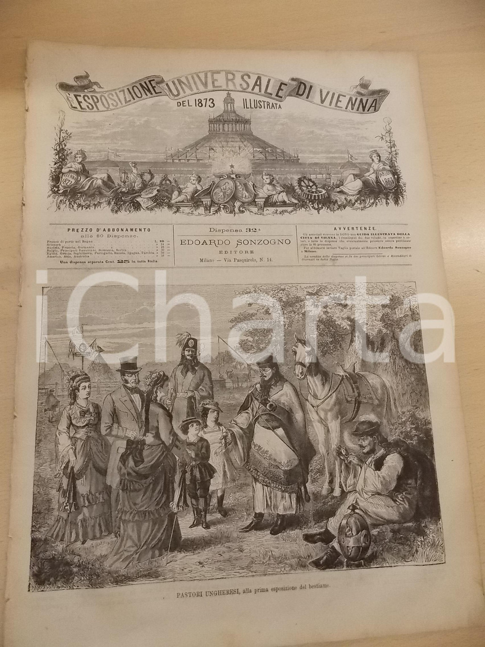 Giornale, rivista storica 1873 ESPOSIZIONE UNIVERSALE DI VIENNA Pastori ungheresi Rivista nÂ° 32 1