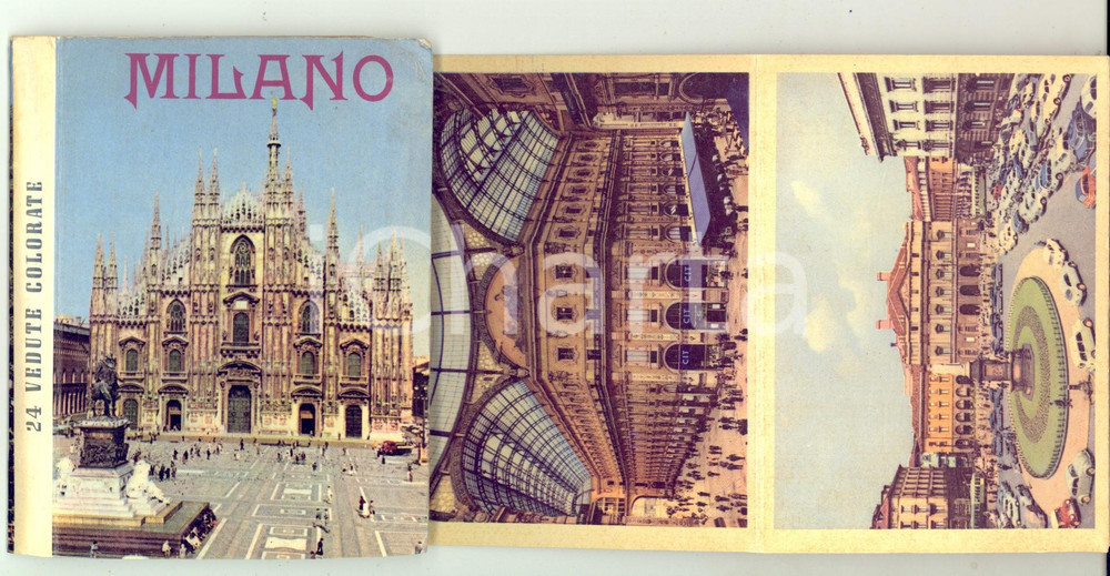 Materiale pubblicitario d’epoca 1970 ca Ricordo di MILANO 24 vedute Libretto a organino TURISMO VINTAGE 1