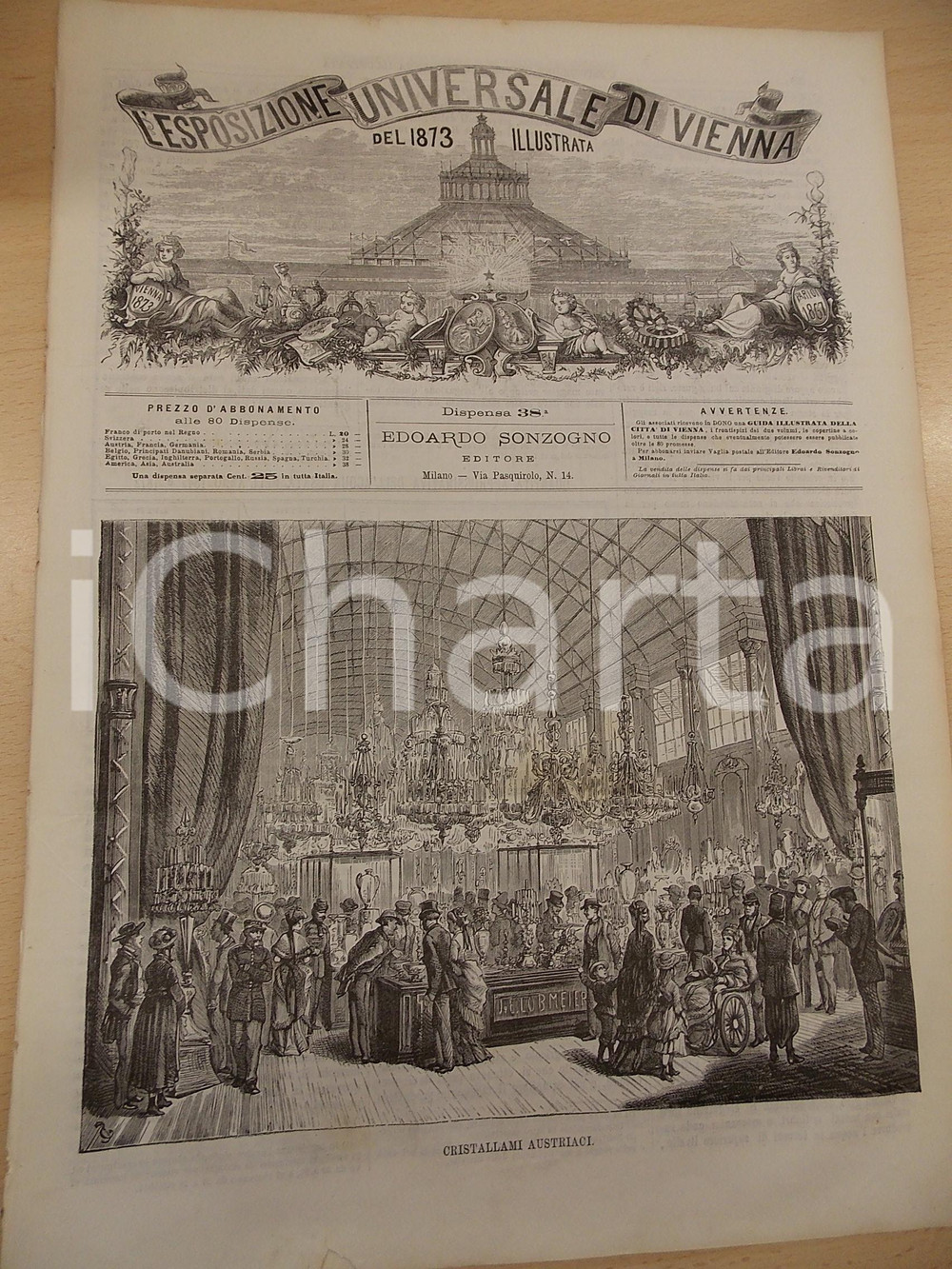 Giornale, rivista storica 1873 ESPOSIZIONE UNIVERSALE DI VIENNA Agricoltura in LOMELLINA Rivista nÂ° 38 1