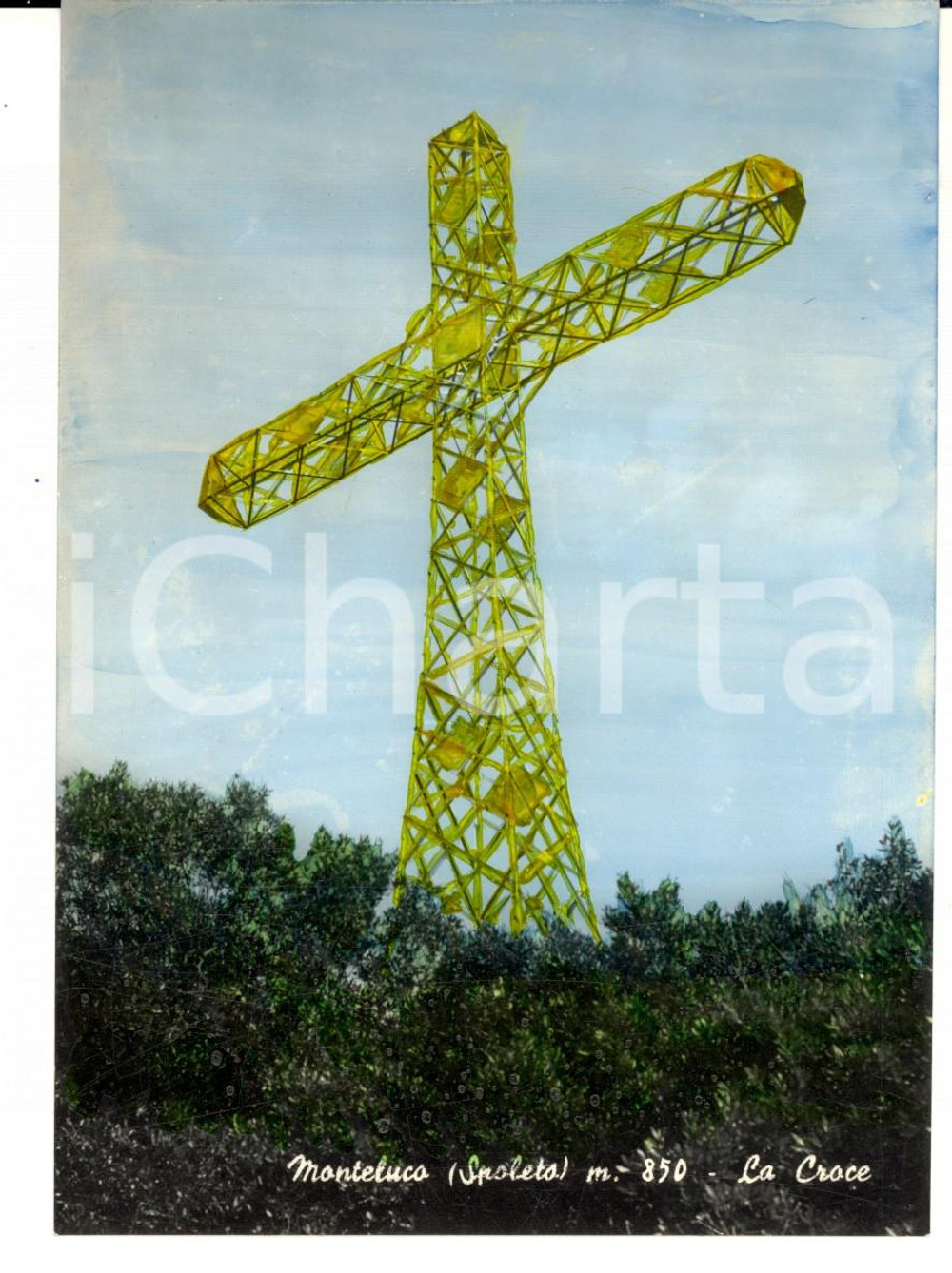 1960 ca MONTELUCO (PG) Veduta della Croce *Cartolina COLORATA A MANO