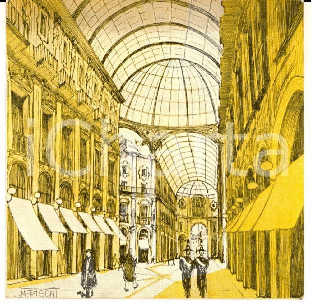 Oggetto da collezione cartaceo 1950 ca MILANO Galleria VITTORIO EMANUELE  Biglietto ill. M. PISONI Carabinieri 1