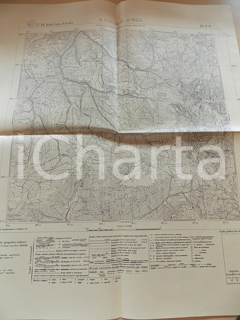 Mappa, planimetria storica 1924 Ist. Geografico Militare CARTA D ITALIA  S. NICOLO  D EGA Foglio 11 Mappa 1