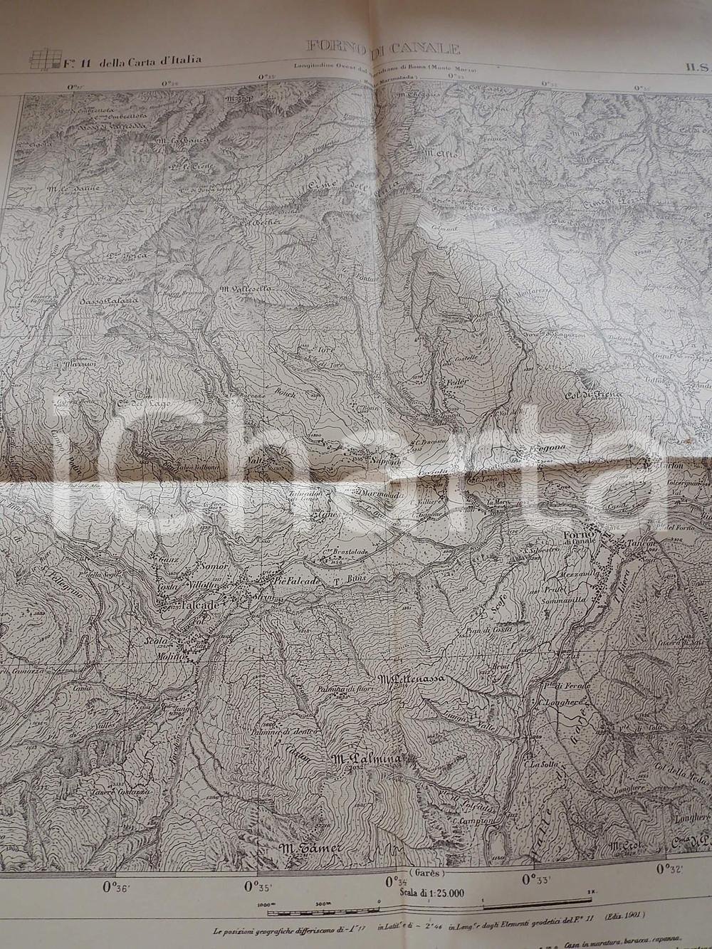 Mappa, planimetria storica 1924 Ist. Geografico Militare CARTA D ITALIA  FORNO DI CANALE Foglio 11 Mappa 1