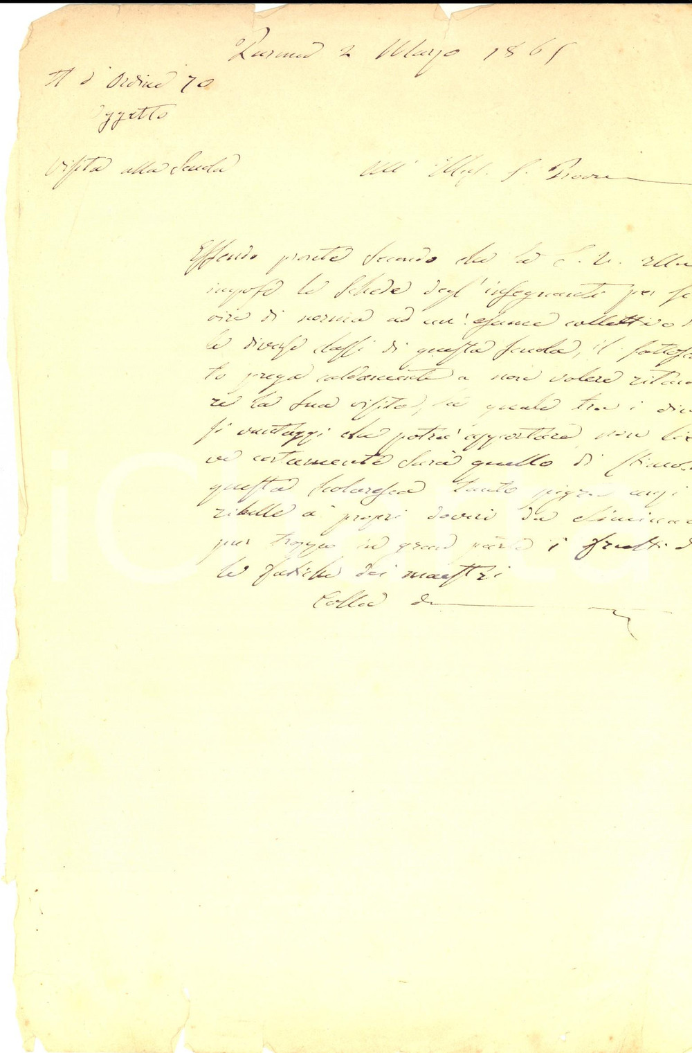 Documento originale, autentico 1865 PARMA Scuola tecnica  Lettera di invito all ispettore scolastico 1