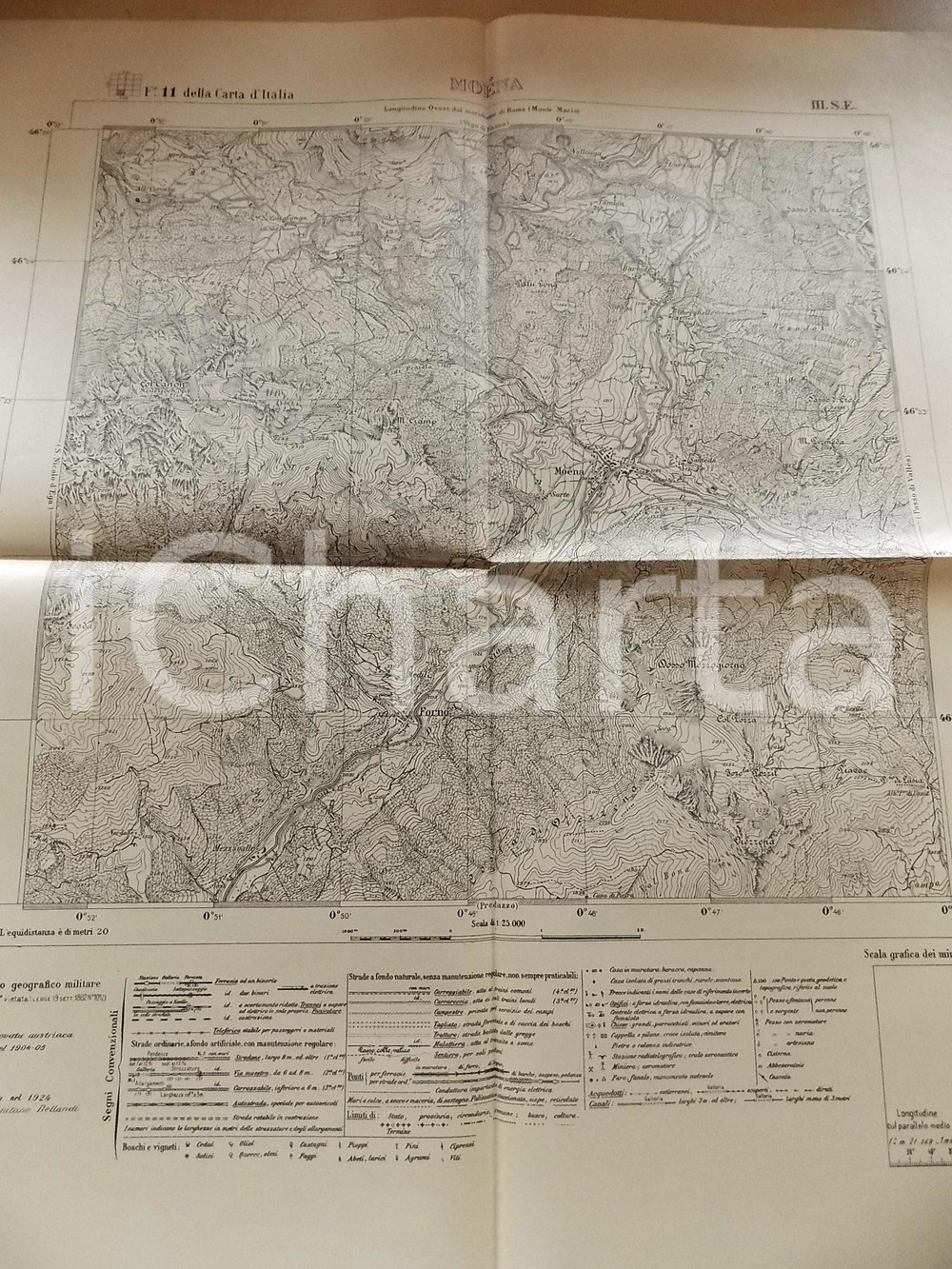 Mappa, planimetria storica 1924 Istituto Geografico Militare CARTA D ITALIA  MOENA Foglio 11 Mappa 60x50 1
