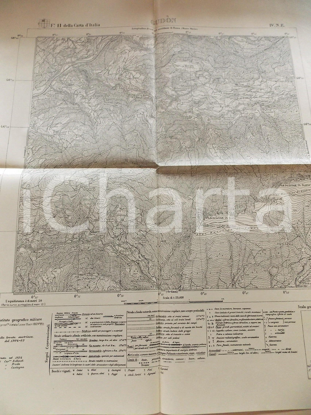 Mappa, planimetria storica 1924 Istituto Geografico Militare CARTA D ITALIA  GUDON Foglio 11 Mappa 60x50 1