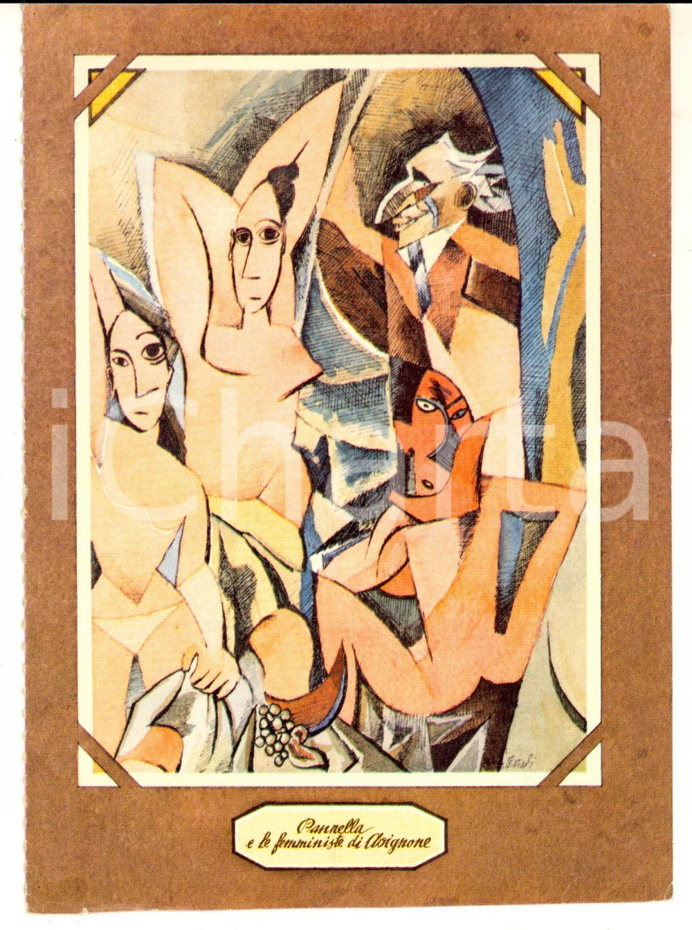 Cartolina originale da collezione 1980 ca SATIRA POLITICA Pannella e le femministe di Avignone Cartolina PERICOLI 1