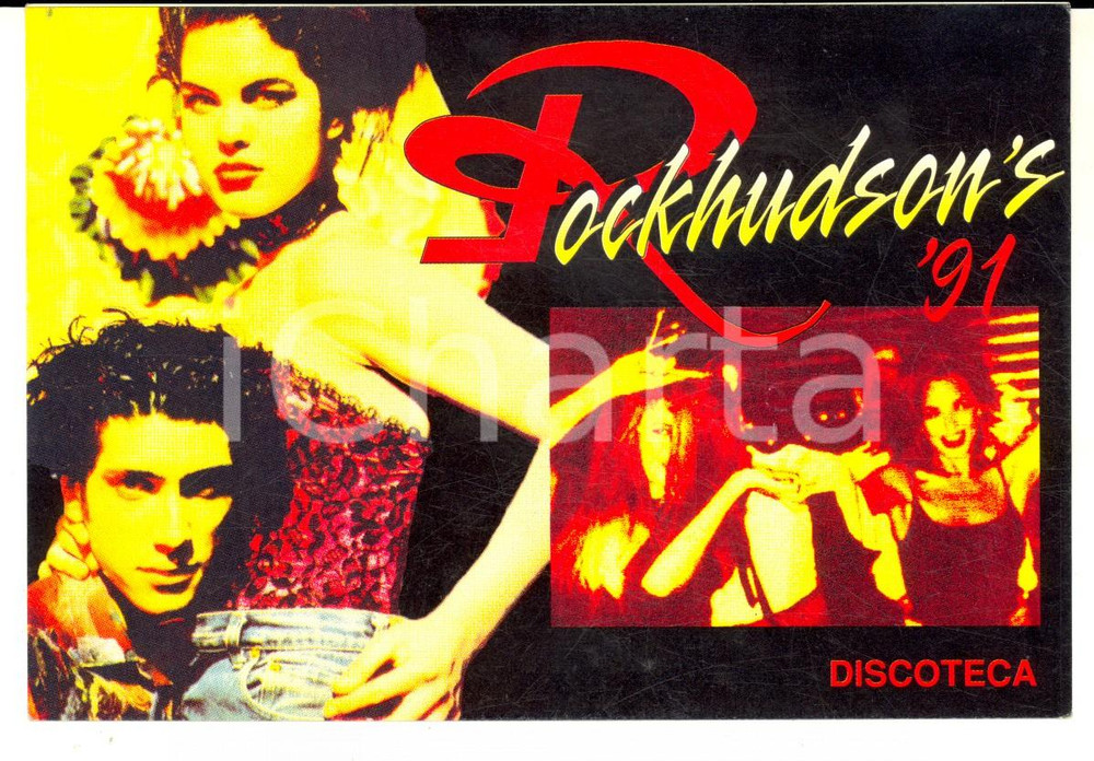 Cartolina originale da collezione 1991 RIMINI Discoteca ROCK HUDSON Cartolina pubblicitaria VINTAGE 1