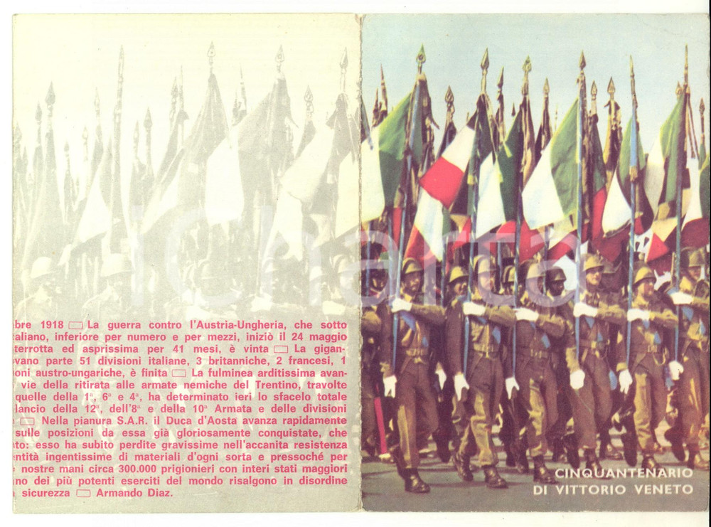 Oggetto da collezione cartaceo 1968 ESERCITO ITALIANO Cinquantenario di VITTORIO VENETO Biglietto 6 facciate 1