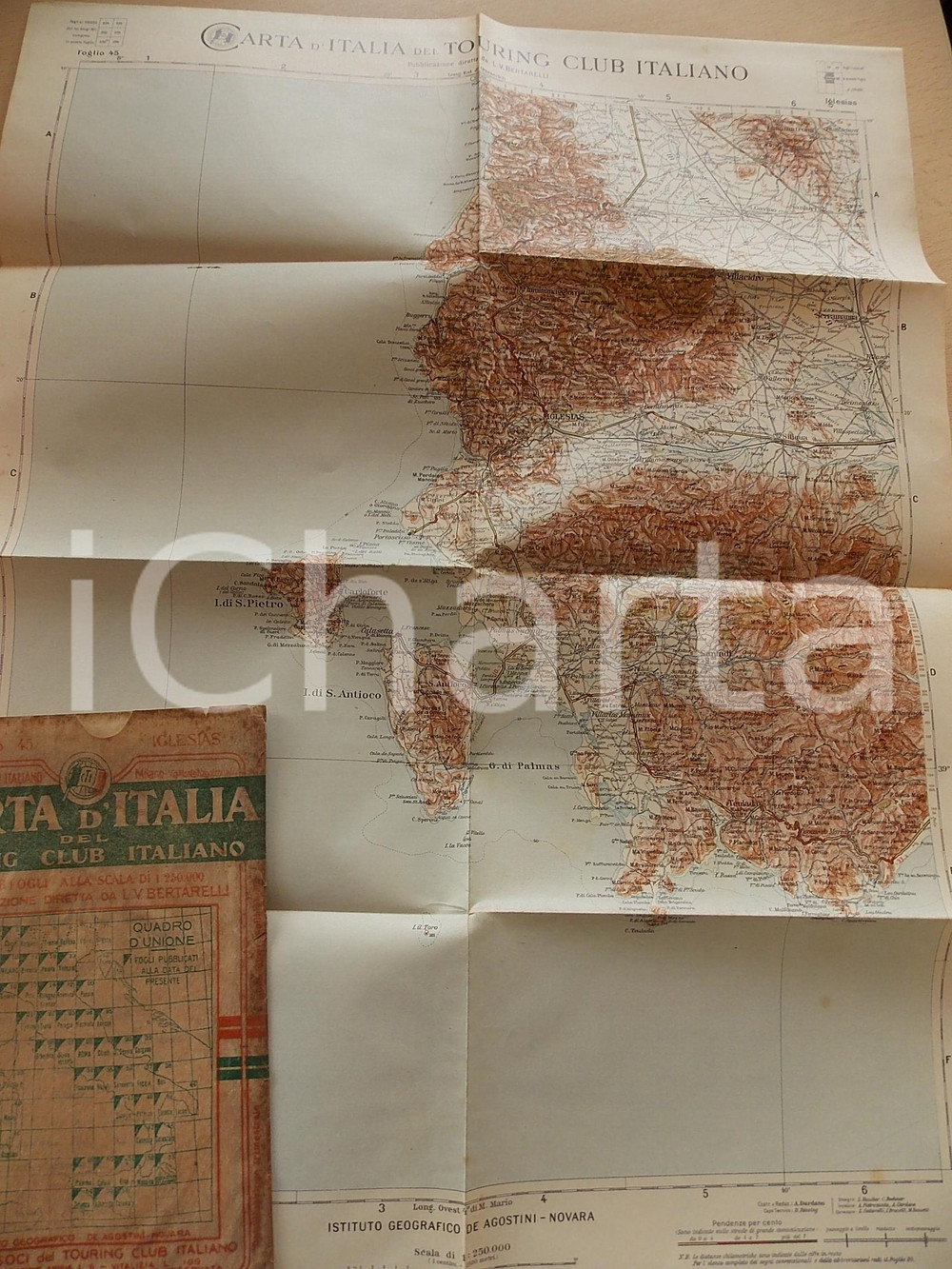 Mappa, planimetria storica 1911 TOURING CLUB ITALIANO Carta d Italia  IGLESIAS Foglio nÂ° 45 40x50 cm 1