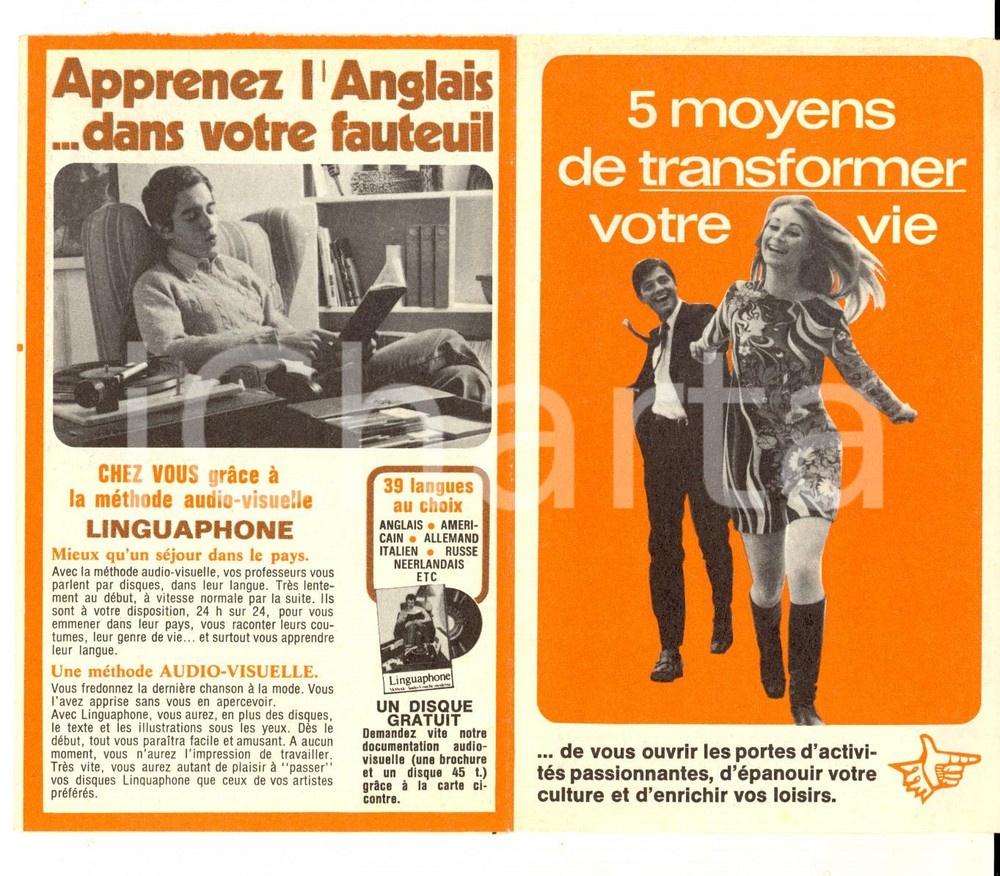 Materiale pubblicitario d’epoca 1950  ca PARIS Institut LINGUAPHONE  Ecole ABC Dessin Brochure publicitaire 1