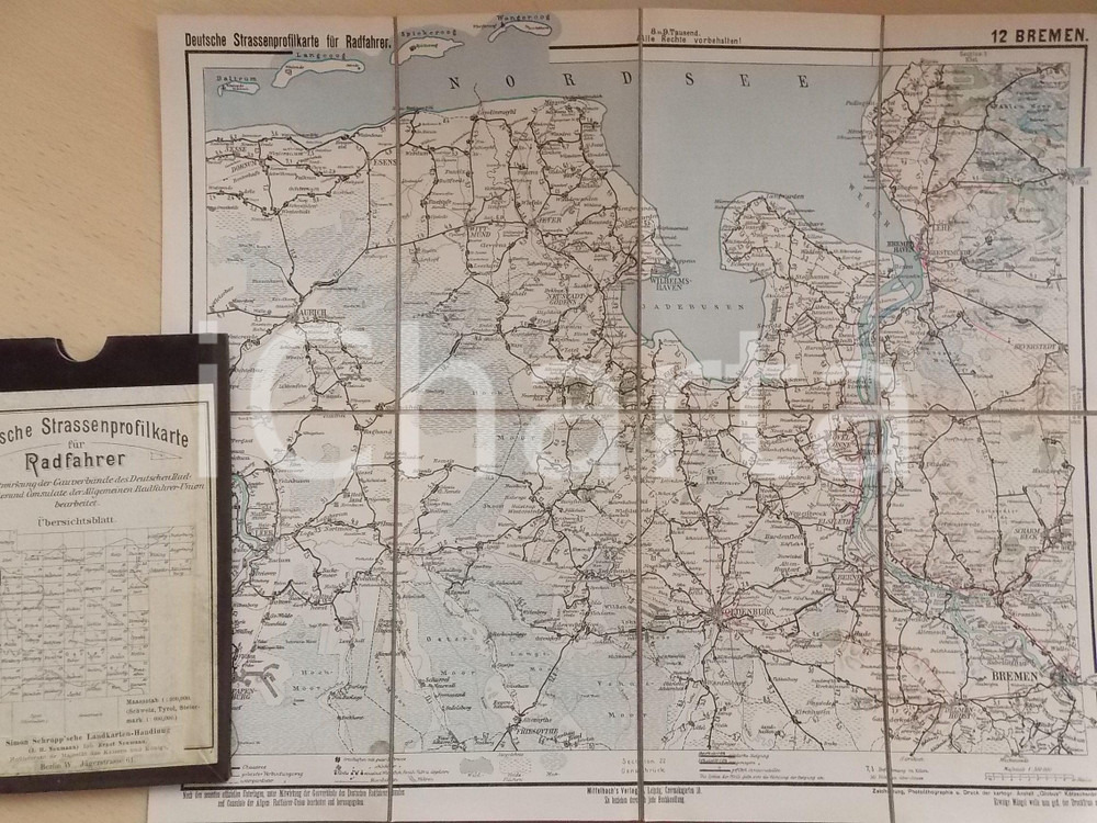 Mappa, planimetria storica 1910 ca Deutsche Strassenprofilkarte fur Radfahrer  BREMEN nÂ° 12 40x32 cm 1