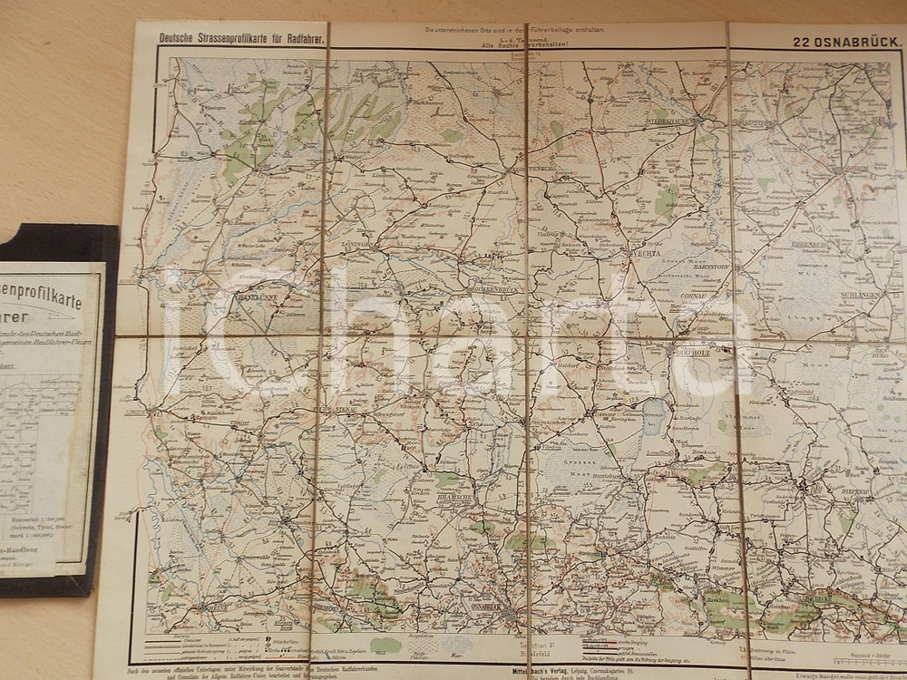 Mappa, planimetria storica 1910 ca Deutsche Strassenprofilkarte fur Radfahrer  OSNABRUCK nÂ° 22 39x34 cm 1