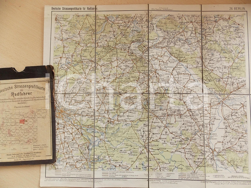 Mappa, planimetria storica 1910 ca Deutsche Strassenprofilkarte fur Radfahrer  BERLIN nÂ° 26 40x32 cm 1
