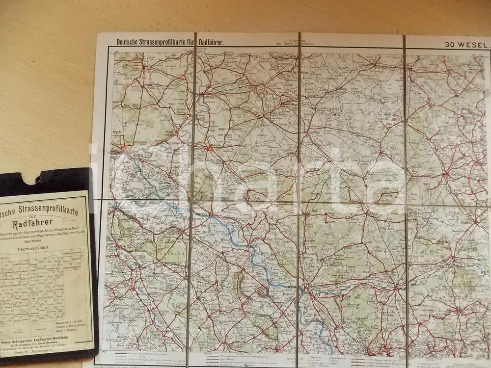 Mappa, planimetria storica 1910 ca Deutsche Strassenprofilkarte fur Radfahrer  WESEL nÂ° 30 39x32 cm 1