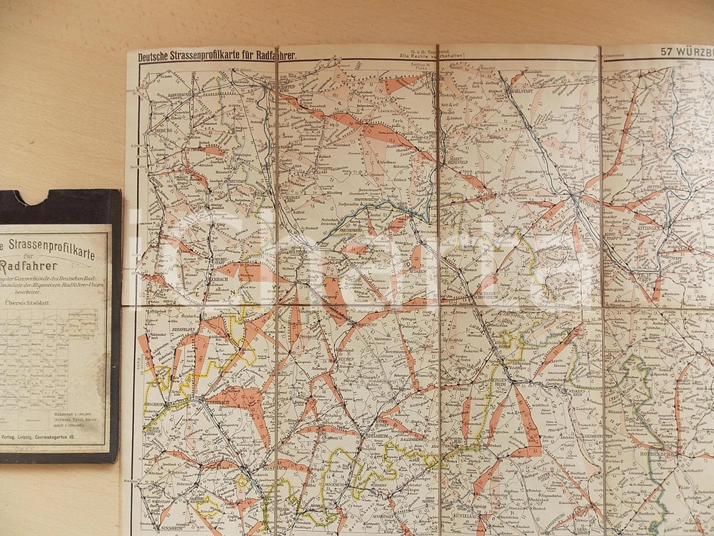 Mappa, planimetria storica 1910 ca Deutsche Strassenprofilkarte fur Radfahrer  WURZBURG nÂ° 57 40x32 cm 1