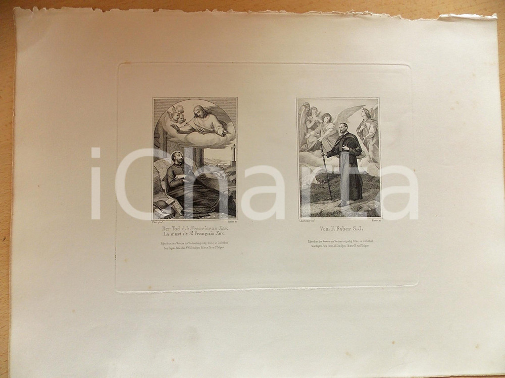 Stampa, bozzetto originale 1880 ca ARTE SACRA Morte san Francesco Saverio  P. Faber  Stampa inc. NUSSER 1