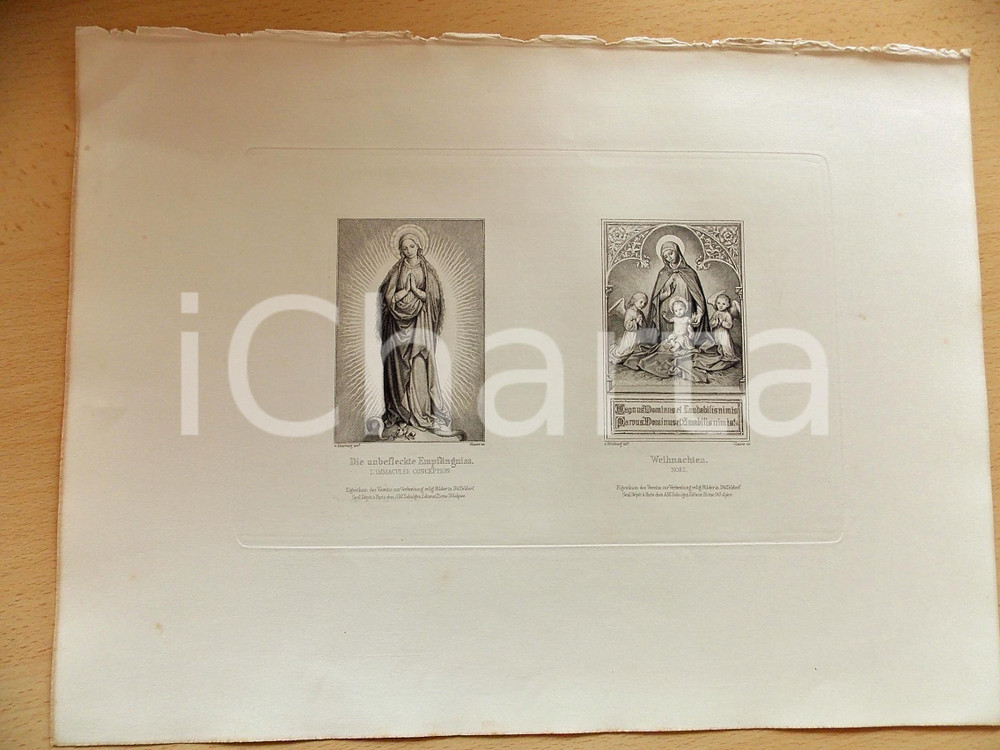 Stampa, bozzetto originale 1880 ca ARTE SACRA Immacolata Concezione  Natale Stampa inc. GLASER 37x28 1