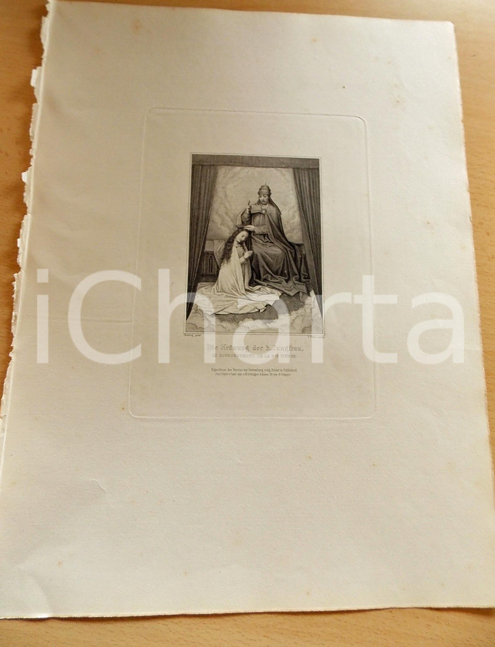 Stampa, bozzetto originale 1880 ca ARTE SACRA Die Kronung der h. Jungfrau Stampa KELLER 28x37 cm 1