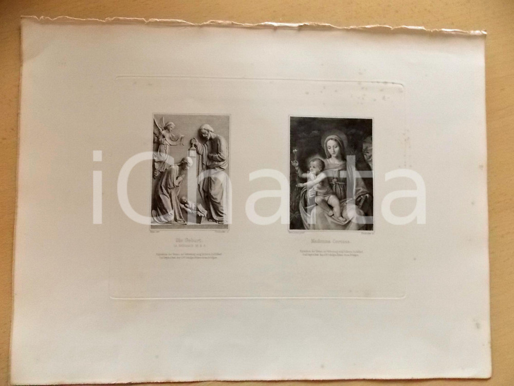 Stampa, bozzetto originale 1880 ca ARTE SACRA Nascita Gesù  Madonna Certosa Stampa inc. PLATZBECKER 37x28 1