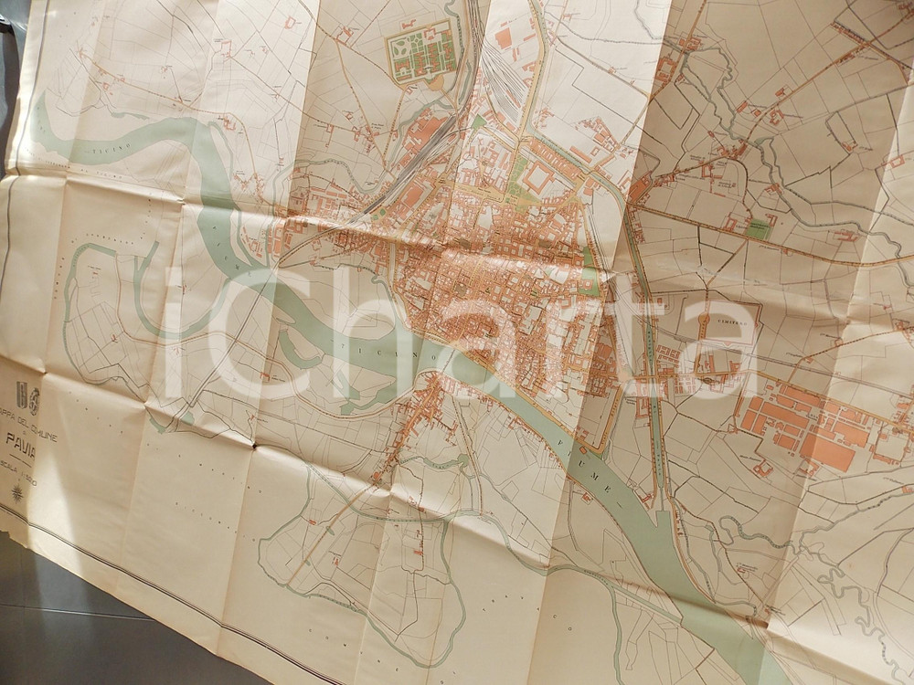 Mappa, planimetria storica 1940 ca PAVIA Mappa a colori del territorio comunale  200x130 cm 1
