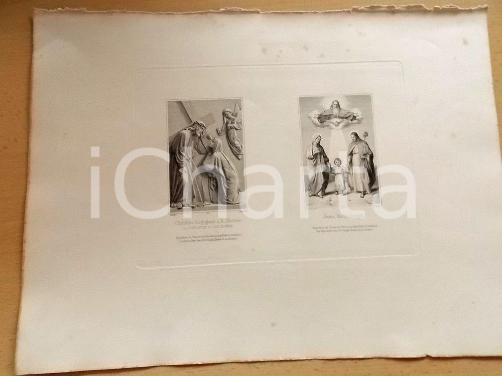 Stampa, bozzetto originale 1880 ca ARTE SACRA Cristo e la Madre  Gesù, Maria e Giuseppe Stampa inc. NUSSER 1