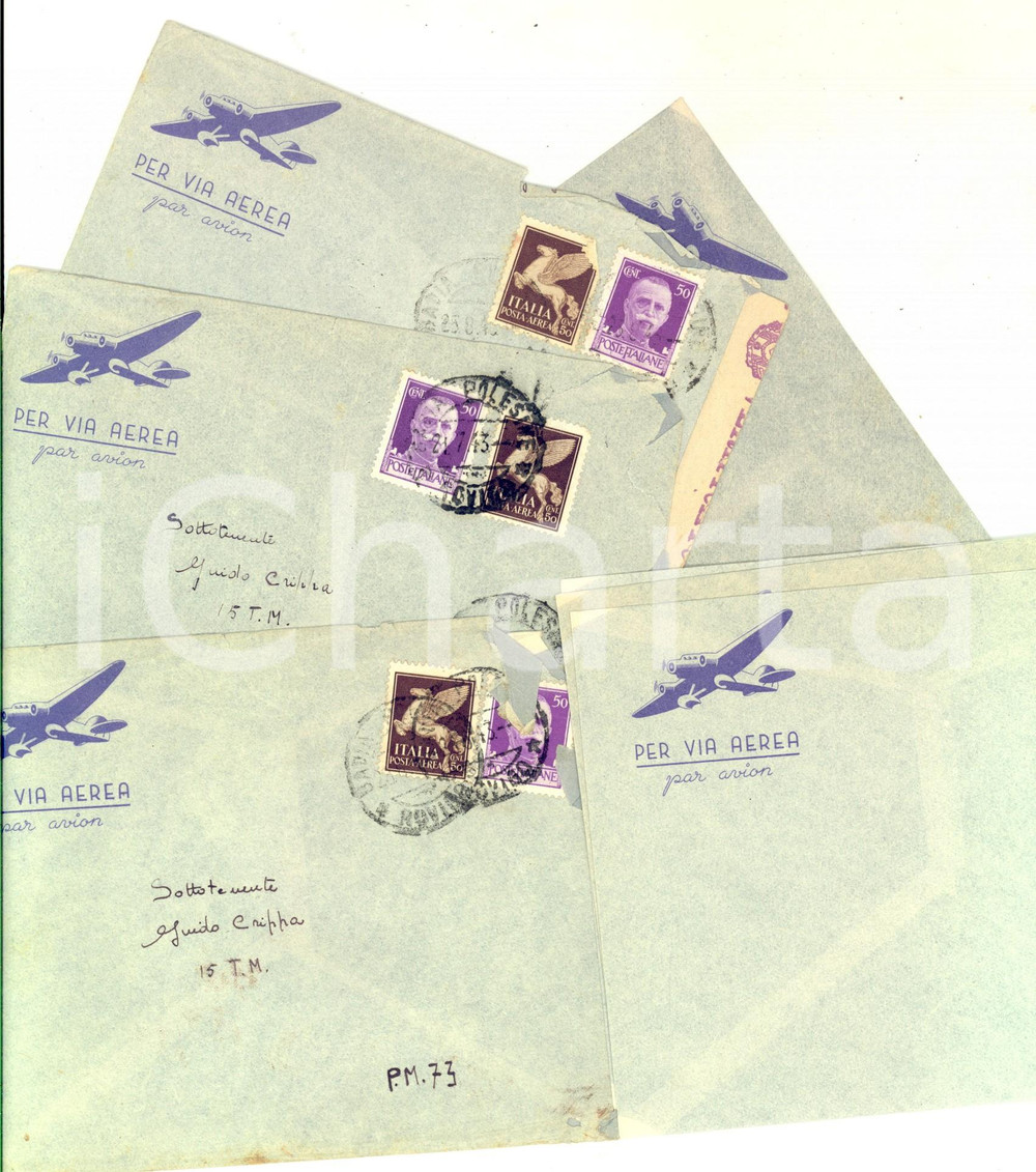 Oggetto da collezione cartaceo 1943 BADIA POLESINE Lotto 7 buste POSTA AEREA Affrancature cent. 50 1