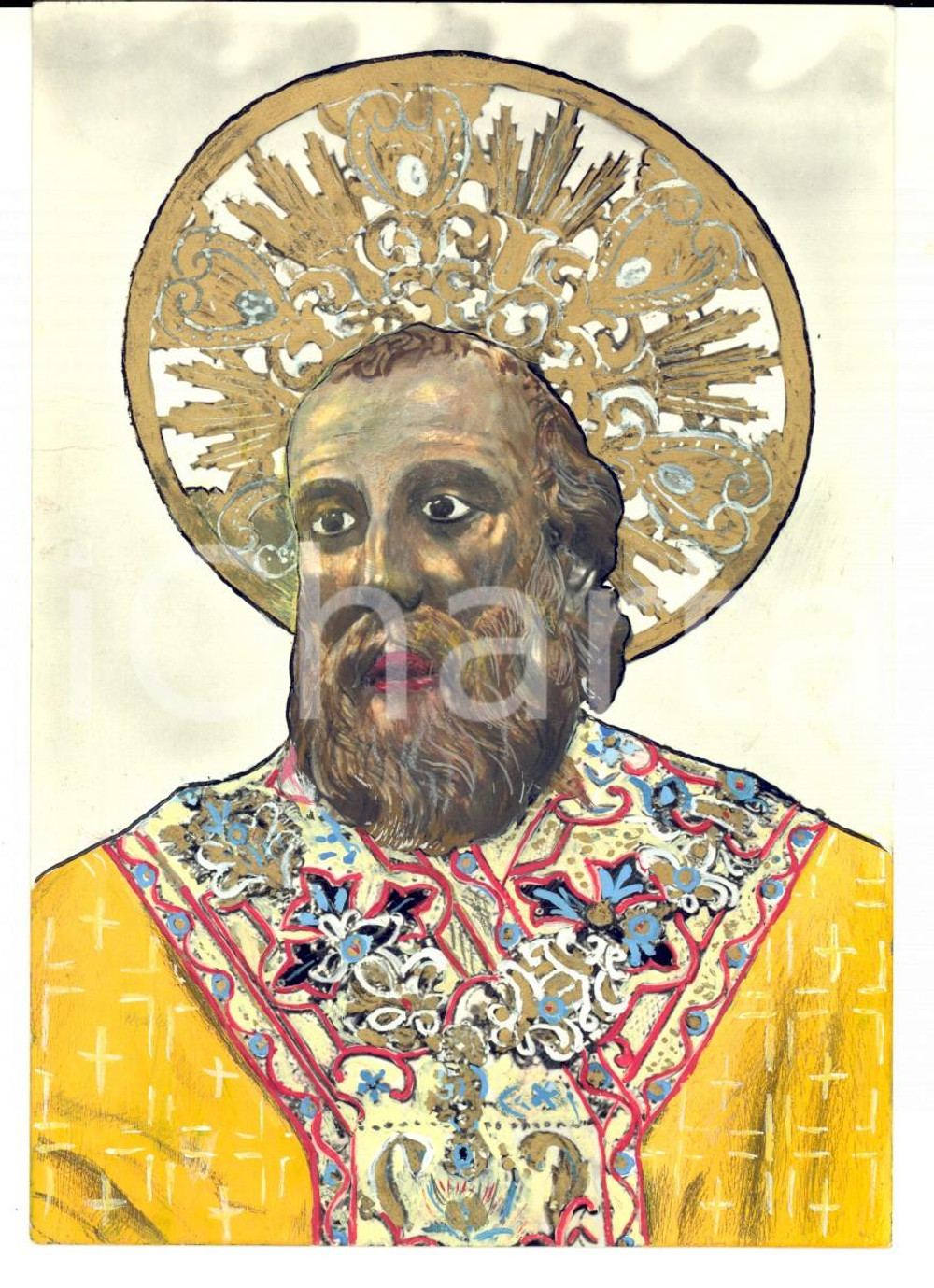 Cartolina originale da collezione 1960 ca BARI Basilica SAN NICOLA  Statua del santo Cartolina COLORATA A MANO 1