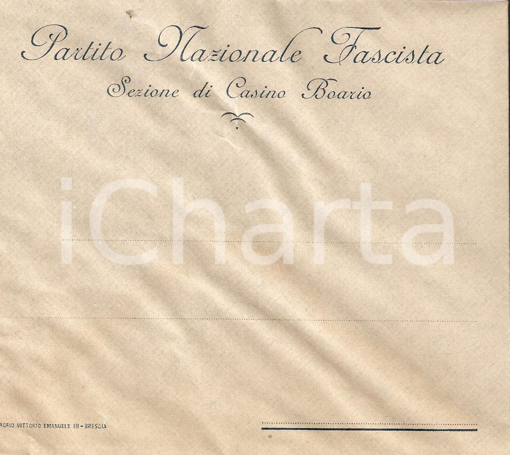 Documento originale, autentico 1930 ca DARFO BOARIO TERME BS Partito Nazionale Fascista PNF Busta intestata 1