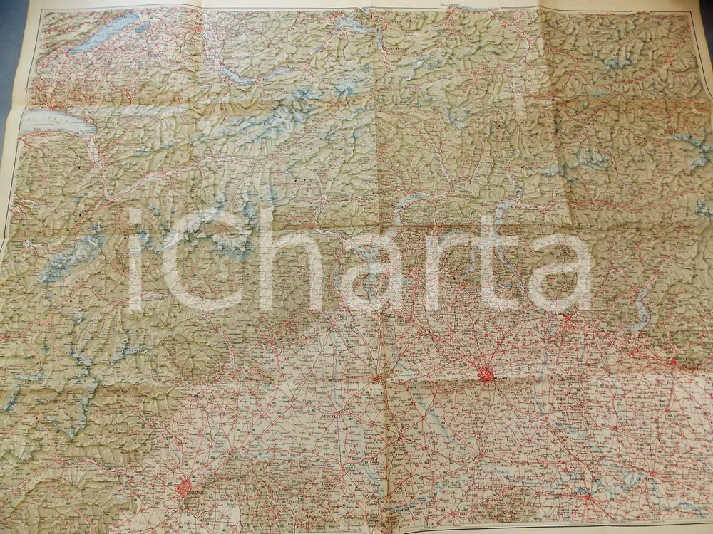 Mappa, planimetria storica 1950 ca TCI CARTA D ITALIA  LOMBARDIA E ARCO ALPINO Mappa 110x85 cm 1