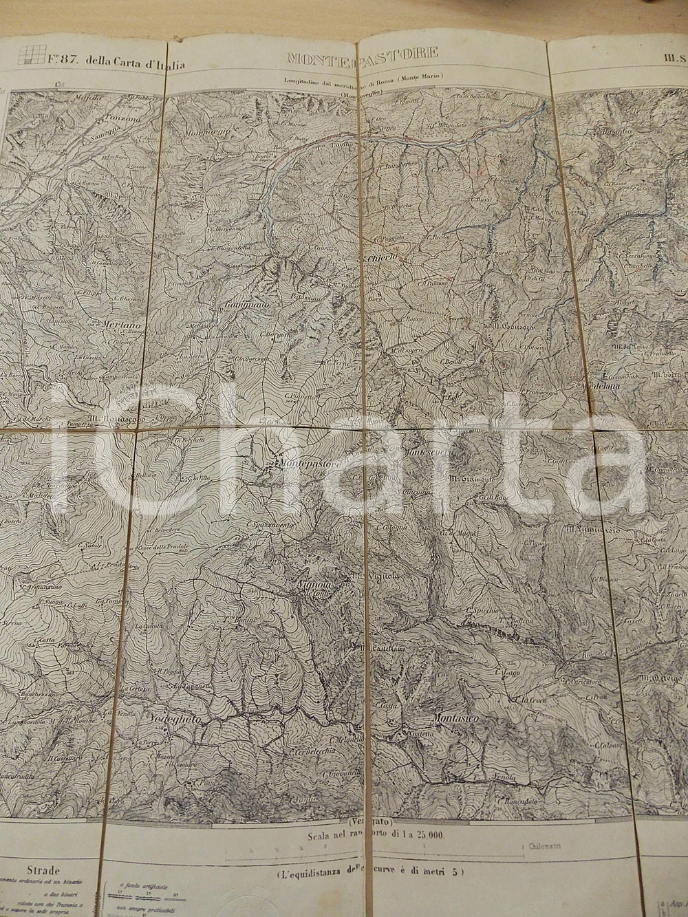 Mappa, planimetria storica 1892 Ist. Geografico Militare Carta d Italia MONTEPASTORE Mappa su tela 44x48 1