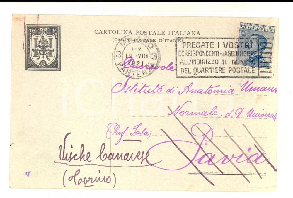 Cartolina originale da collezione 1921 MILANO Cartolina ULRICO HOEPLI per ordine riviste L. 25 Michetti 1