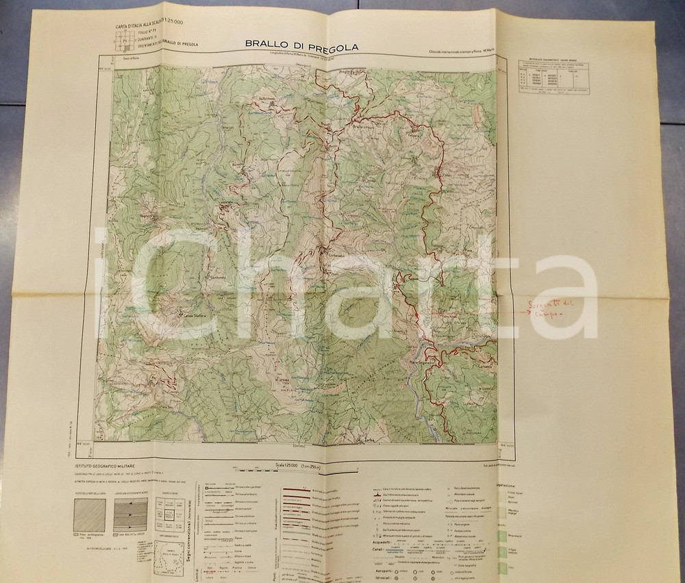Mappa, planimetria storica 1959 Istituto Geografico Militare CARTA D ITALIA  BRALLO DI PREGOLA Mappa 1