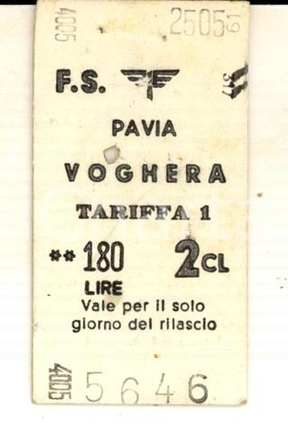 Oggetto da collezione cartaceo 1961 FERROVIE DELLO STATO Biglietto ferroviario PAVIA  VOGHERA 2 classe 1