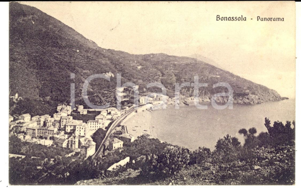 Autografo originale 1914 BONASSOLA SP Panorama Cartolina al barone Alessandro MONTI FP VG 1