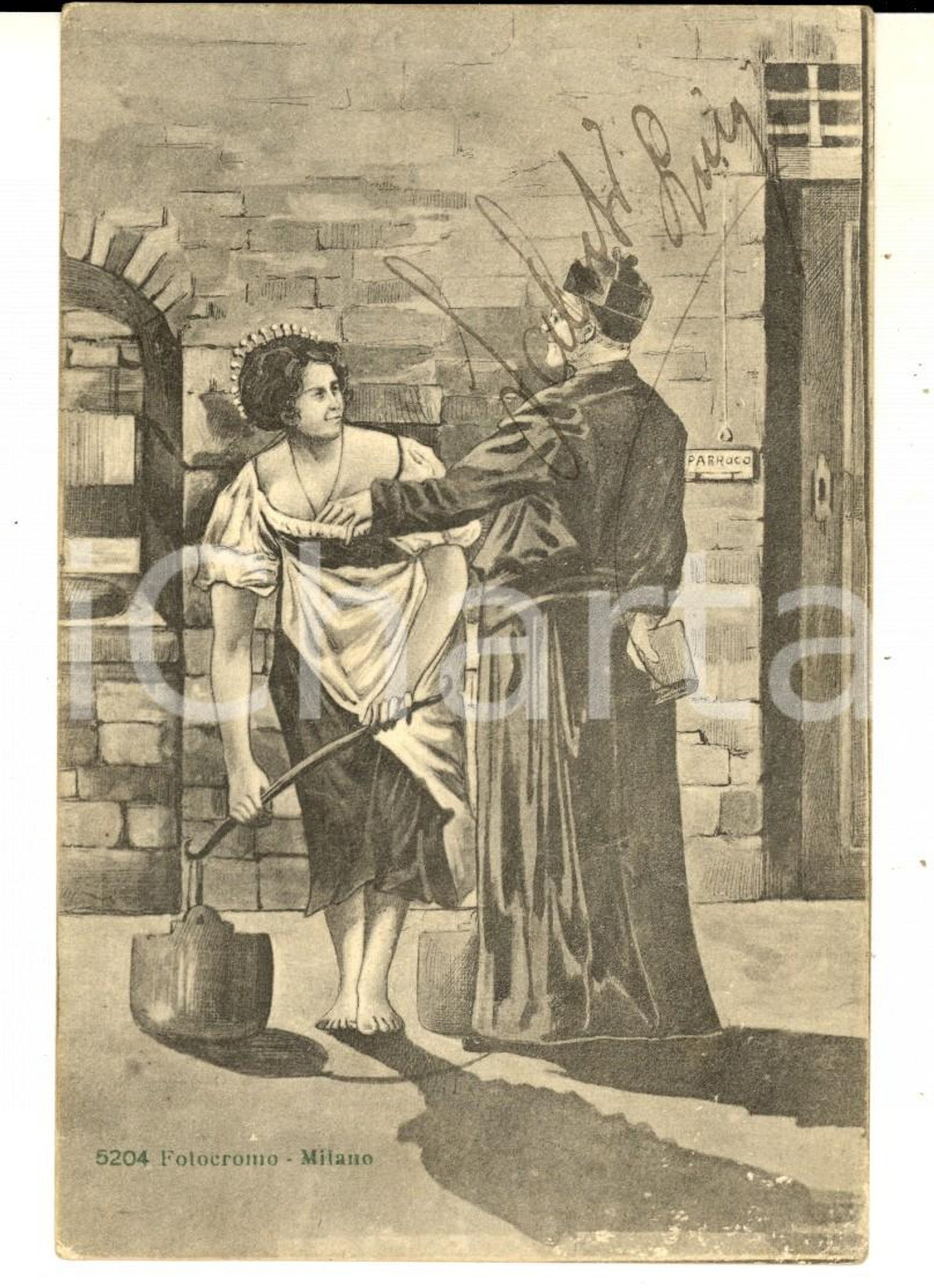 Cartolina originale da collezione 1903 COSTUMI Un parroco dalla mano lunga Cartolina ILLUSTRATA SATIRICA VINTAGE 1