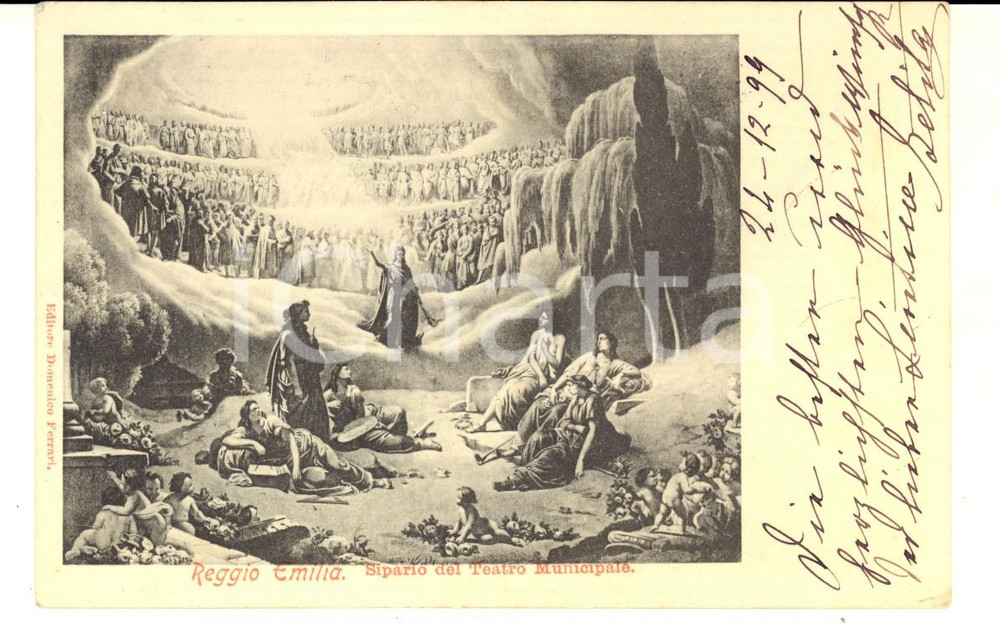 Cartolina originale da collezione 1899 REGGIO EMILIA Sipario Teatro Municipale Cartolina a Leontina GIACOBAZZI 1
