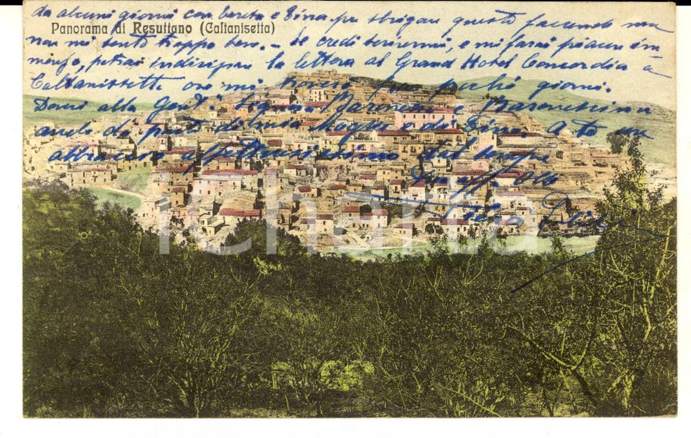 Cartolina originale da collezione 1923 RESUTTANO CL Veduta del paese Cartolina al barone Alessandro MONTI 1