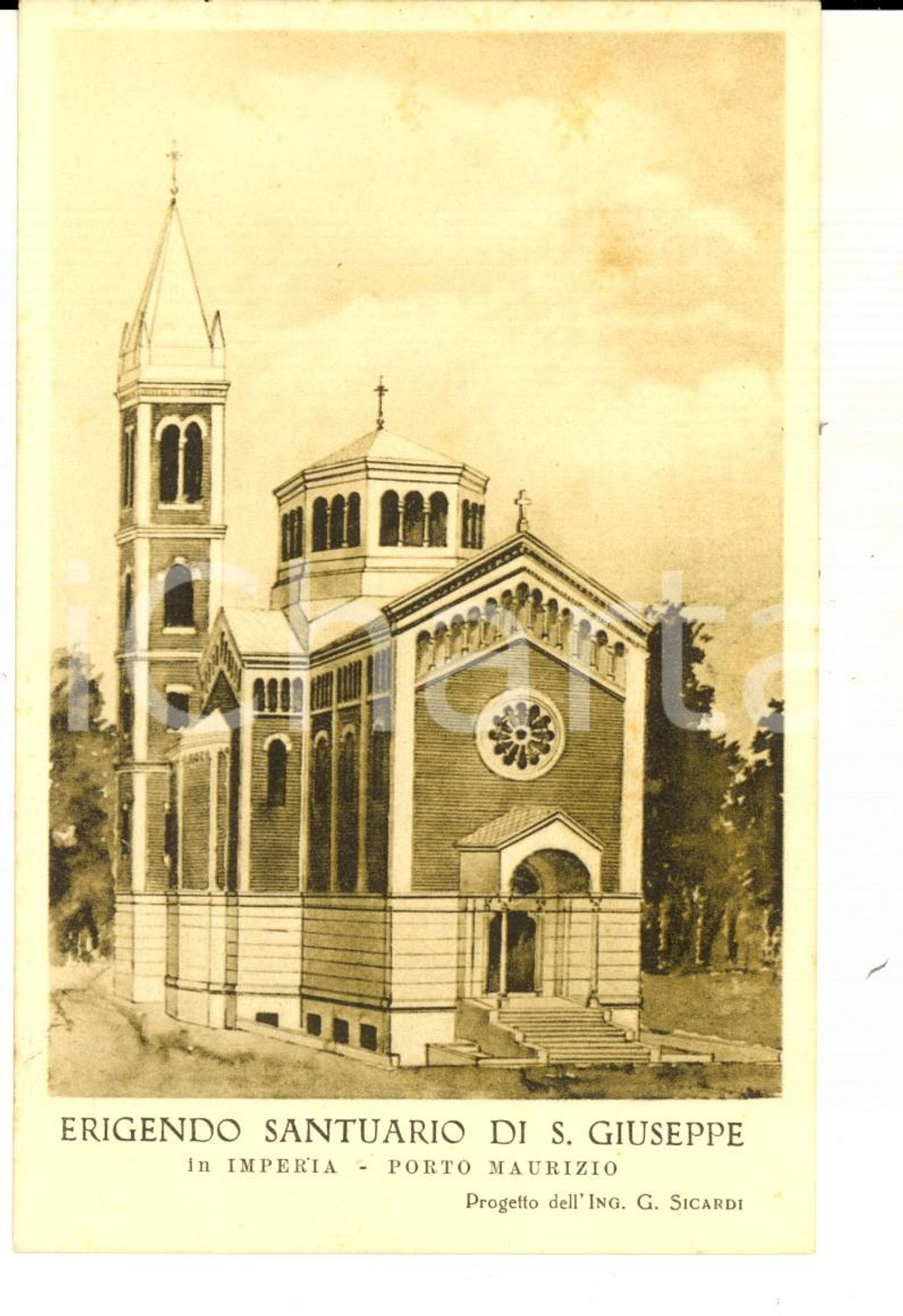 Cartolina originale da collezione 1910 ca PORTO MAURIZIO/ IMPERIA Erigendo santuario di SAN GIUSEPPE Cartolina 1
