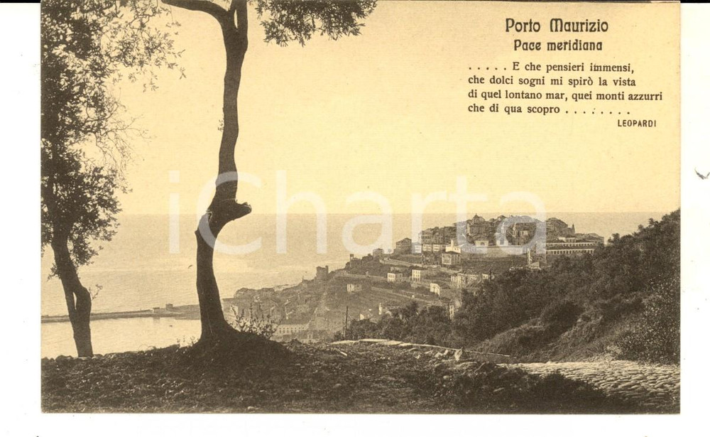 Cartolina originale da collezione 1920 ca PORTO MAURIZIO IM Panorama con  versi di Leopardi Cartolina FP NV 1