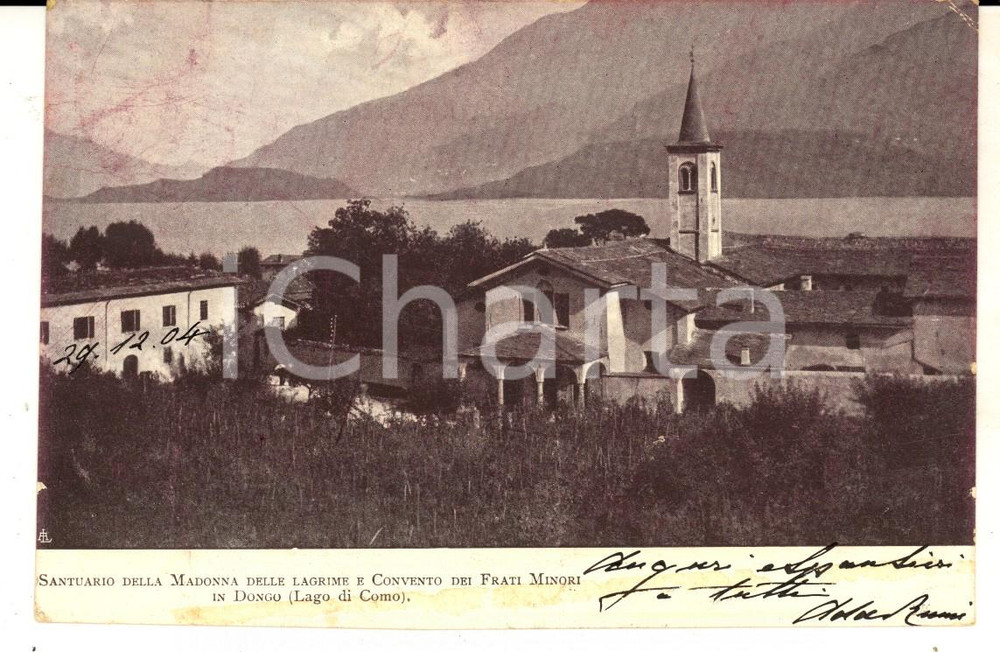Cartolina originale da collezione 1902 DONGO Santuario Madonna delle Lacrime e convento Frati Minori Cartolina FP 1