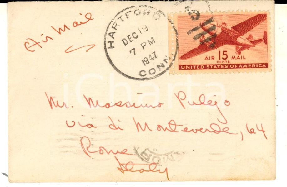 Oggetto da collezione cartaceo 1947 STORIA POSTALE HARTFORD USA Busta affrancata AIR MAIL 15 cents VUOTA 1